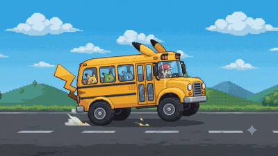 The Poké Bus rolling down the road